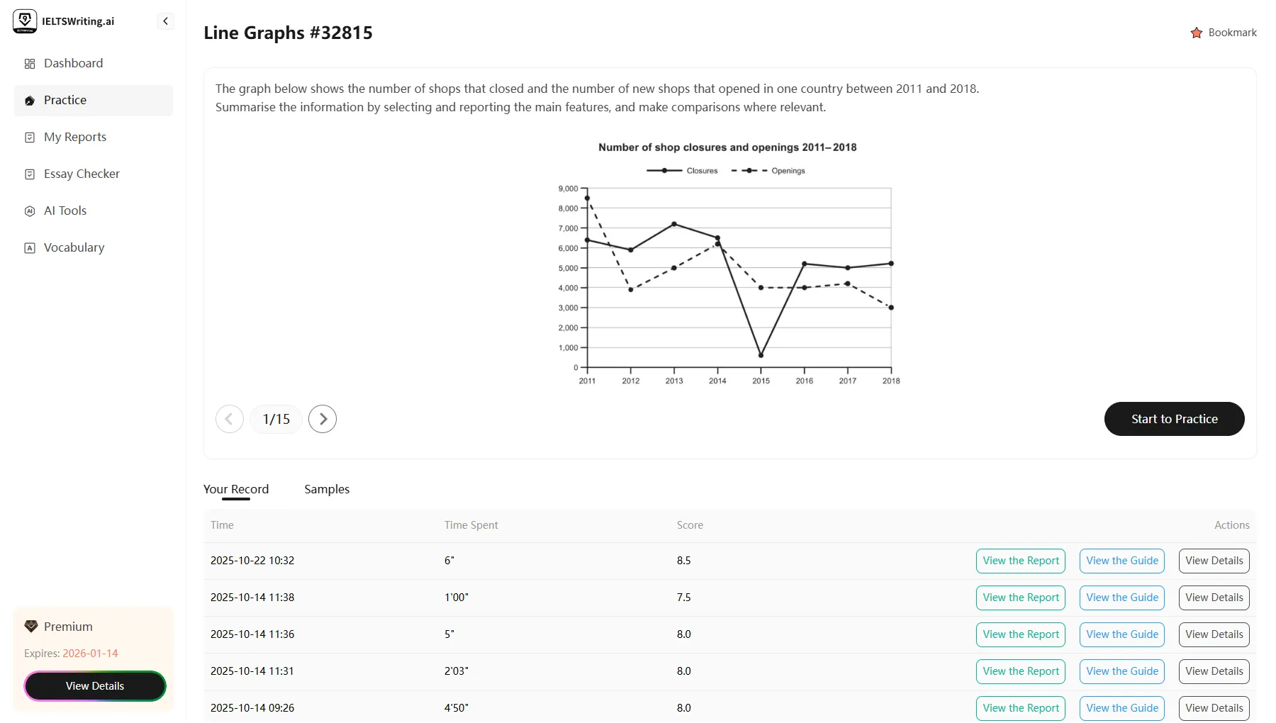 IELTS Writing Task 1 Practice Interface